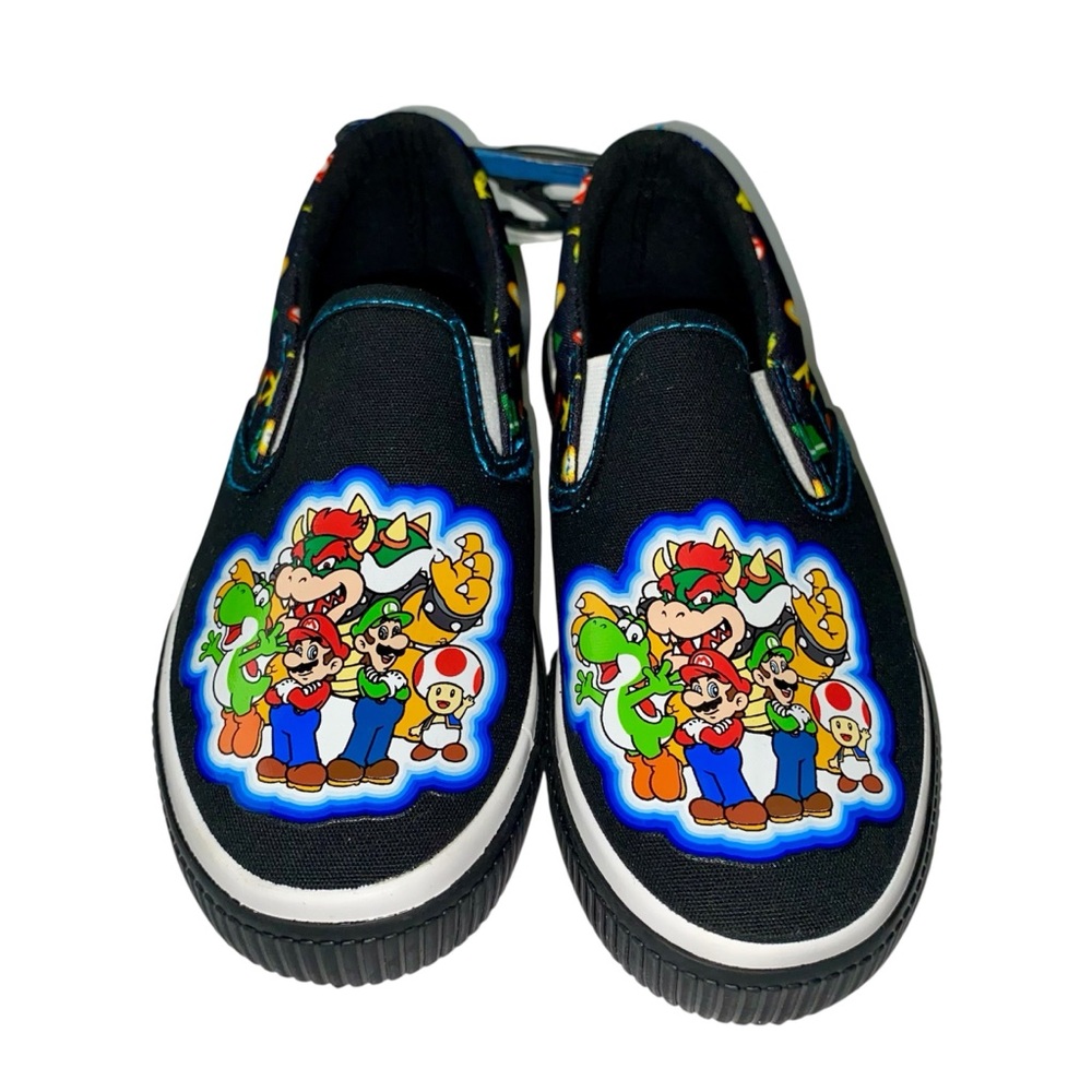 Nintendo Black Slip-On Shoes with Super Mario Characters